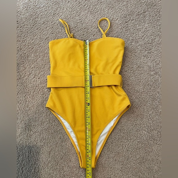SHEIN Rib Knit Belted Tube One Piece Yellow Swimsuit - Picture 2 of 6